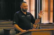 Breckenridge Police Chief Bacel Cantrell speaks to Stephens County Commissioners during their meeting Monday, July 24. Photo/Mike Williams