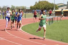 Chance Stewart leads runners in the boys’ varsity 800-meter finals Thursday, April 4 in the District 8-3A track meet in Dublin. Photo/Mike Williams