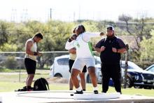 Christian Flores (shown at the Buckaroos Relays) placed eighth in shot put at the Optimist Relays in Stephenville. Photo/Mike Williams