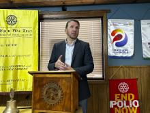 Stephens County Judge Michael Roach gives a county update to the Rotary Club of Breckenridge during the club's meeting Tuesday, Dec. 19. Photo/Mike Williams