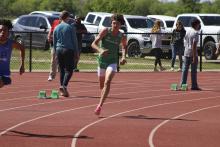 Karter Smalley (shown at the district meet) advanced to the Region 1 3A 400-Meter final ran Monday, April 22 in Abilene. File photo