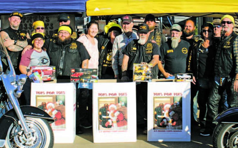 Members from the Cossacks and Scimitars motorcycle clubs kicked off the 75th annual Toys for Tots fundraiser Saturday, Nov. 5 at the Breckenridge VFW. Photo/Stevie Watkins