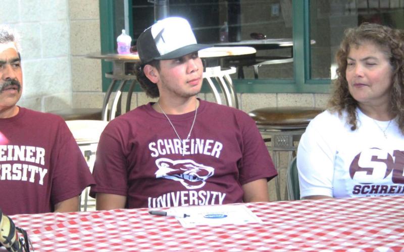 Surrounded by friends, family, and members of the community, Breckenridge High School student/athlete Gerardo Palacios signed a letter of intent to play baseball at Schreiner University. Photo by Jean Hayworth