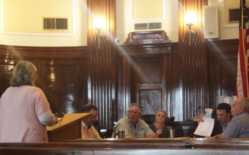 Christie Latham, Stephens County Tax Assessor-Collector/Election administrator addresses the Stephens County Commissioners on the needed update to election security. The county approved an agenda item to update the county’s election security and softwar