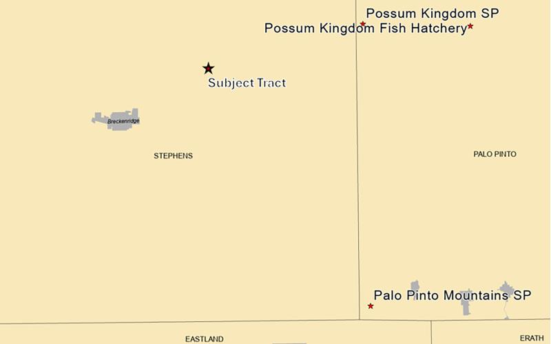 A vicinity map showing the location of 2,850 acres of Stephens County land approved for purchase by the Texas Parks and Wildlife Department as a new Wildlife Management Area. (Contributed photo)