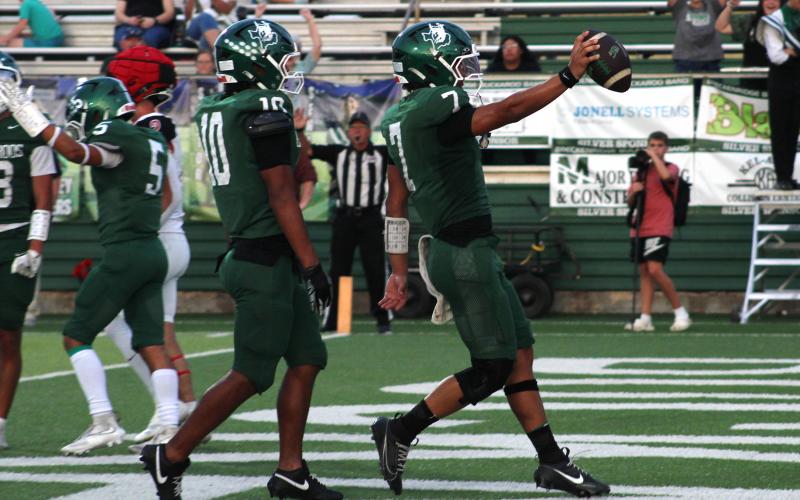 (Photo/Alex Kielar) Joseph Juneau celebrates after scoring a rushing touchdown earlier this season during the Buckaroos non-district schedule. The Bucks head into their district play this week as they travel to Clyde Friday, Oct. 10. 