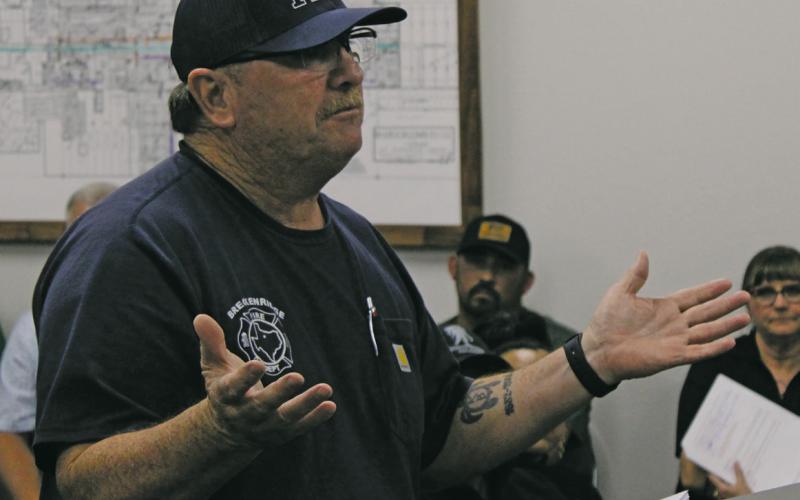 (Photo/Alex Kielar) Breckenridge Fire Chief Malcolm Bufkin speaks to the city commission during a meeting earlier this year in which the future of the fire station was discussed, with BFD currently being housed in temporary housing on the northwest side of the lot where the old fire station resides. 
