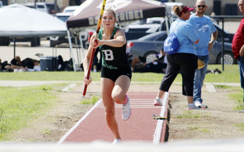 (Photo/Ashley Anderson) Kamden Tidwell was the area champion in pole vaulting at the UIL 3A  Area 7 & 8 Track and Field Championship held Thursday, April 16 in Jacksboro.