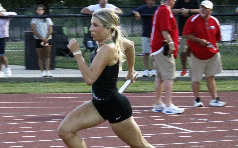 (Photo/Ashley Anderson) The Breckenridge team of Henson McClymond, Caegan Elder, Lane Bartoskewitz and Kamden Tidwell advanced to the regional competition in May with their fourth-place finish in the 4x400 Relay at the area meet Thursday, April 16 in Jacksboro.