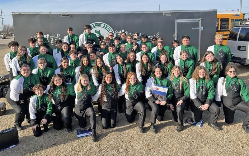Members of the Breckenridge High School band pose with the sweepstakes award they received at the UIL Concert and Sightreading contest at Seymour High School in February. This was the second-consecutive year for the band to receive the award. (Contributed photo)