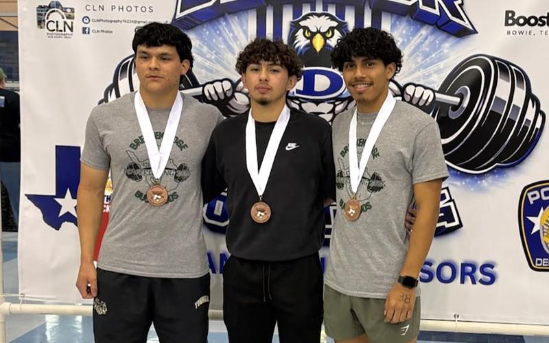 Breckenridge High School powerlifters Erik Saucedo, Leo Mendoza and Eduardo Salazar qualified for the Texas High School Powerlifting Association’s State Championships. The competition will be held Friday, March 27 at the Taylor County Expo Center in Abilene. (Contributed photo)