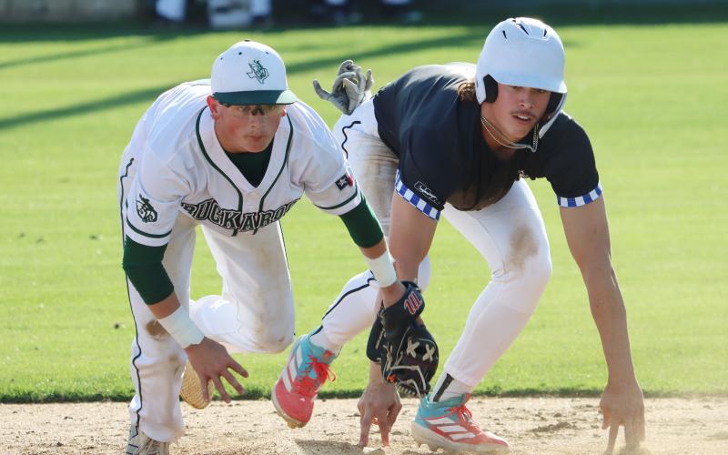 (Photo/Thomas Wallner) Preston Burns takes off after the ball during the Bucks matchup against Peaster at home Friday, April 10. The Bucks fell to the Comanche Indians during a matchup held Tuesday, April 14.