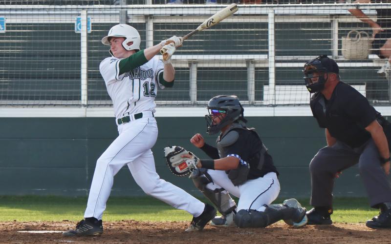 (Photo/Thomas Wallner) Cam David swings at pitch from Peaster during a home matchup Friday, April 10. The Bucks traveled Tuesday, April 14 to face the Comanche Indians and fell 3-1.