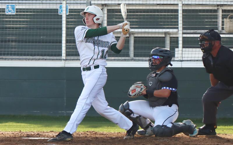 Cameron David takes a swing at a pitch during a game earlier in the season. David was named to the District 8-3A First Team for his performance this season. (Photo/Thomas Wallner)
