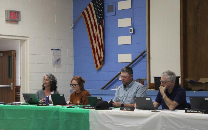 (Photo/Alex Kielar)  Breckenridge ISD Superintendent Prairie Freeman, left, presents a Texas Strategic Leadership (TSL) report in partnership with Region 14, providing insight into the current outlook of the school district at a recent BISD board meeting. 
