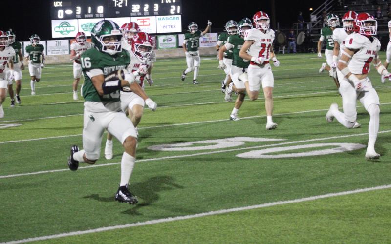 (Photo/Alex Kielar) The only score of the game for the Bucks in their 49-7 loss to Jim Ned was a 90-yard kickoff return touchdown by Truett Trammel in the second quarter Friday, Oct. 17. 