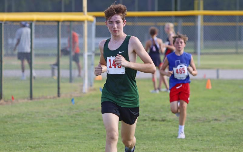 Jake Chisholm finished 34th, with a time of 18:13.03, out of 64 runners Wednesday, Oct. 4 at the Thrill of the Hill Invitational in Stephenville. Photo/Kylie Bailey