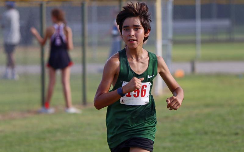 Juan Zenermo finished 12th, with a time of 14:40.11, out of 60 runners Wednesday, Oct. 4 at the Thrill of the Hill Invitational in Stephenville. Photo/Kylie Bailey