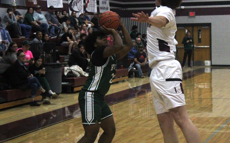 (Photo/Alex Kielar) Christian Flores goes up for a three-point shot attempt during the Buckaroos’ 68-49 win over Millsap in which he scored 12 points Friday, Jan. 6. 
