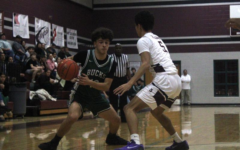 (Photo/Alex Kielar) Ryan Waller led all scoring with 23 points in the Bucks’ 68-49 win over the Millsap Bulldogs on the road Friday, Feb. 6. 