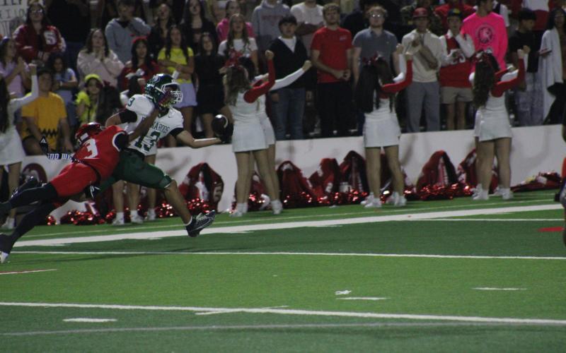 (Photo/Alex Kielar) Ryan Waller comes down with a one-handed catch during the Bucks’ game against Sweetwater, one of three catches on the day for the sophomore receiver Friday, Oct. 31. 