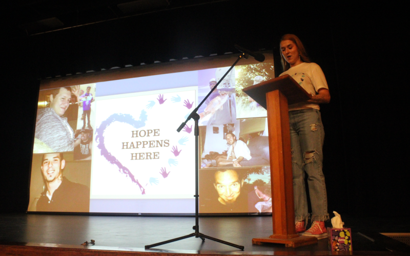 (Photo/Alex Kielar) Savanna Morales-Stoker gives her opening remarks Saturday, Jan. 3 before the screening of “Suicide: The Ripple Effect” at the Breckenridge National Theatre, as she framed the night around compassion, connection and conversation. 