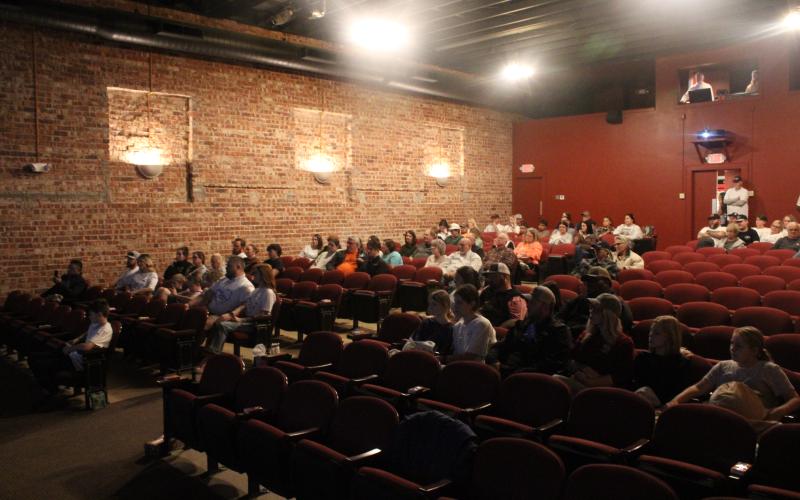 (Photo/Alex Kielar) The audience looks on as opening remarks are made by Savanna Morales-Stocker and Yuri Huntington before the screening of “Suicide: The Ripple Effect” at the Breckenridge National Theatre Saturday, Jan. 3. 