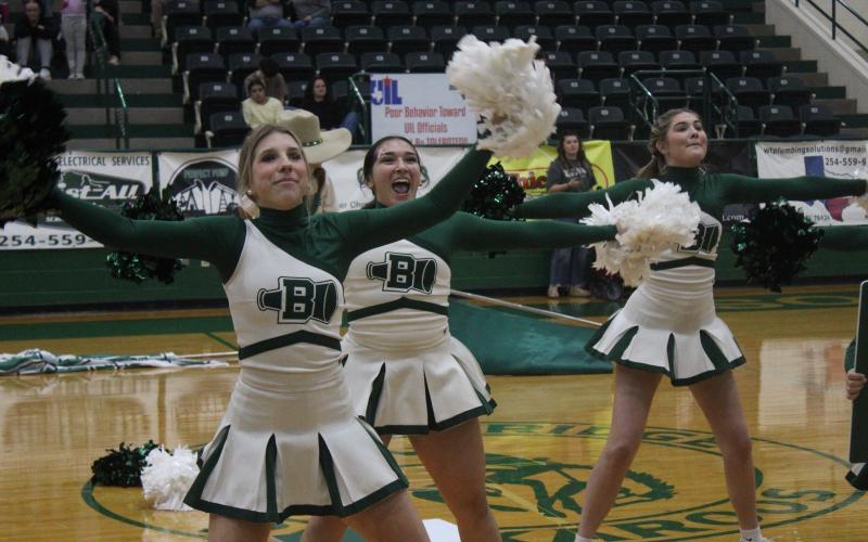 (Photo/Alex Kielar) The Breckenridge Buckaroo cheerleading team showcased its competition routine during halftime of the boys’ basketball game Tuesday, Jan. 6 and will again Tuesday, Jan. 13 before heading to Fort Worth for the UIL Spirit State Championships Thursday, Jan. 15.
