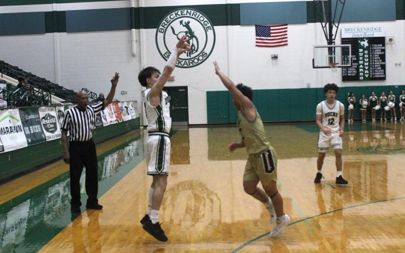 (Photo/Alex Kielar) Conor Salazar was on fire from deep during Senior Night for the Buckaroos as he knocked down four triples and scored 17 points overall Friday, Feb. 13 against Comanche. 
