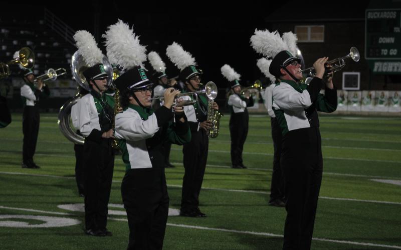 (Photo/Alex Kielar) The Pride of Breckenridge BHS Band trumpet section performs during the homecoming game halftime show Friday, Sept. 19. The band advanced to the UIL area competition set for Saturday, Nov. 1 after earning a Division 1 score at the regional contest. 