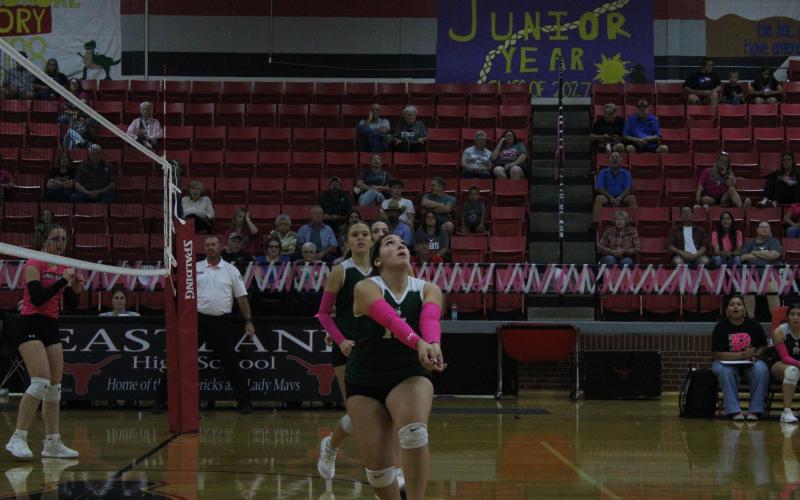 (Photo/Alex Kielar) Analia Palacios looks to bump the ball during the Lady Bucks' three set loss Friday, Oct. 10 at Eastland. 
