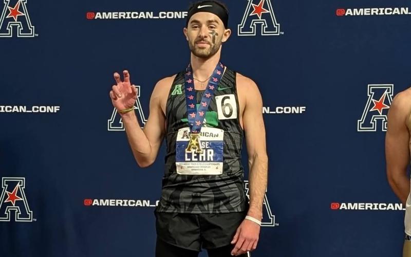 (Contributed photo) Chase Lehr, a 2023 graduate of Breckenridge High School, scored a first-place finish in the 800-meter run during the American Conference Indoor Track & Field Championship held Feb. 27-28 in Alabama. His success continued in 2026 American Conference Outdoor Championships where he scored a first-place finish last weekend. 