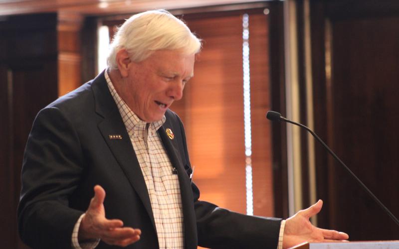Kenneth Raney of the Alamo Letter Society approached the Stephens County Commissioners Court in February 2025 about installing a monument plaque of the Travis letter at the courthouse as part of the letter society’s goal to place one at each Texas courthouse. (Archive photo)