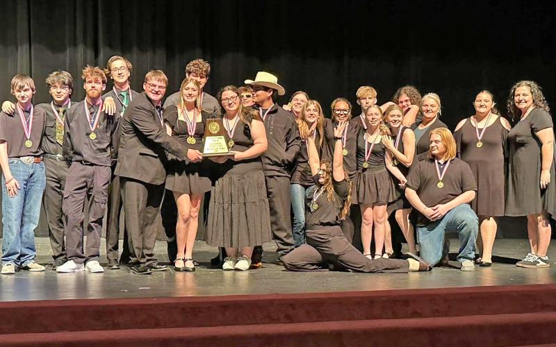 Breckenridge High School One-Act Play students pose with their award after placing first in the Zone competition at the beginning of March. The OAP group advanced to the District 8-3A competition and the bi-district competition. (Contributed photo)