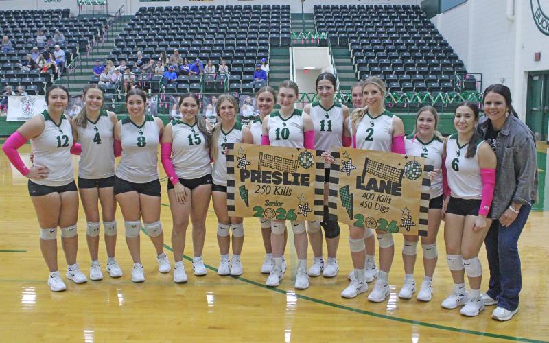 (Photo/Alex Kielar) The Lady Bucks received a first team all-district honor (Lane Bartoskewitz) and two second team all-district honors (Kamden Tidwell and Analia Palacios), as well as nine all-district honorable mentions for their work on the volleyball court this past season. 