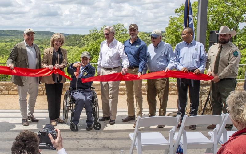 (TPWD/Contributed photo) Governor Greg Abbott, Secretary of State Jane Nelson, Texas Parks and Wildlife Department Executive Director David Yoskowitz and others cut a ribbon Friday, April 10 for the grand opening of Palo Pinto Mountains State Park.