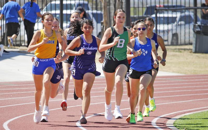 A Lady Bucks athlete takes off during the Jacksboro Invitational held Thursday, March 19. The Buckaroos competed Thursday, March 26 in the Colonel Mobley Optimist Relays in Stephenville. (Photo/Ashley Anderson)