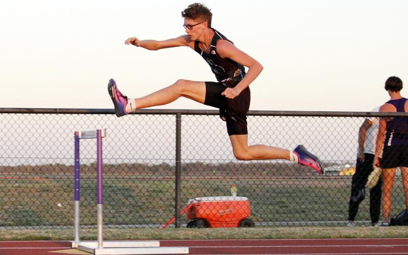 Case Abraham competed in the 110-Meter and 300-Meter hurdle events at the Jacksboro High School Invitational. (Photo/Ashley Anderson)
