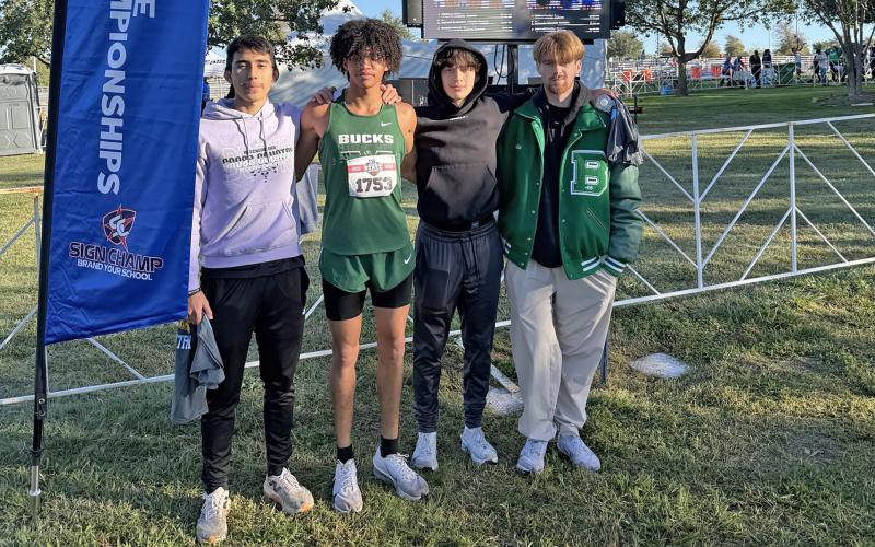 (Photo/Alex Kielar) Andrew White with his teammates after he finished in 88th place out of 151 runners with a time of 17:45.50 at the 3A boys race of the State Cross Country Championships in Round Rock Friday, Oct. 31. 