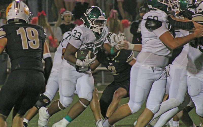 (Photo/Alex Kielar) Christian Flores made his return from an injury in the Buckaroos’ game at Clyde which was the district opener, Friday, Oct. 10. He played both sides of the ball, rushing nine times for 33 yards and recording a team-leading 14 total tackles on defense. 