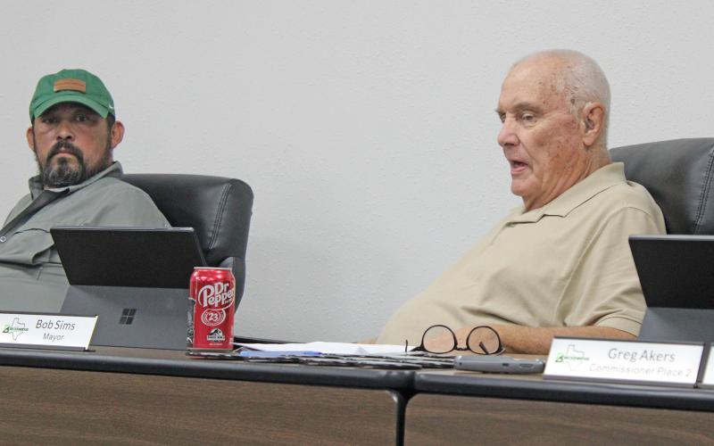 (Photo/Alex Kielar) Mayor Bob Sims, right, speaking during the Breckenridge City Commission meeting Tuesday, Oct. 14 in which Purcell Engineering was awarded the construction contract for phase 1 of the wastewater treatment plant improvement project. 