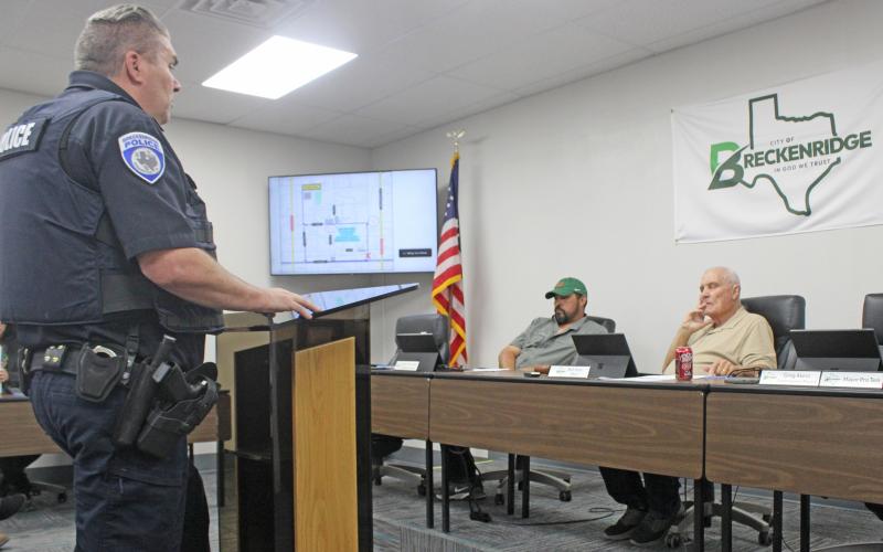 (Photo/Alex Kielar) BPD Police Chief Blake Johnson at the Breckenridge City Commission meeting Tuesday, Oct. 14. The city of Breckenridge announced at the meeting that they have received a Criminal Justice Division grant through the governor’s Public Safety Office for the implementation of new body-worn cameras for all 11 officers of the police department.