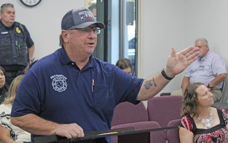 (Photo/Alex Kielar) Breckenridge Fire Chief Malcolm Bufkin speaks to the Breckenridge City Commission at their meeting Tuesday, Oct. 14 in which they approved replats of the current and potential future home of the Breckenridge Fire Department.