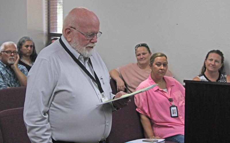 (Photo/Alex Kielar) The updated version of the 2025-2026 budget was presented to the BISD school board by Kenneth Thompson at the board’s Monday, Aug. 11 meeting. The board will hold its public meeting on the budget and tax rate Monday, Aug. 25 at noon. 