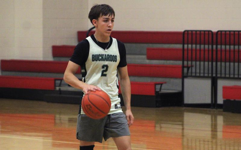 (Alex Harvadansky/Graham Leader) Connor Salazar dribbles down court for the Buckaroos during the third week of the Graham fall basketball league Monday, Oct. 6. 