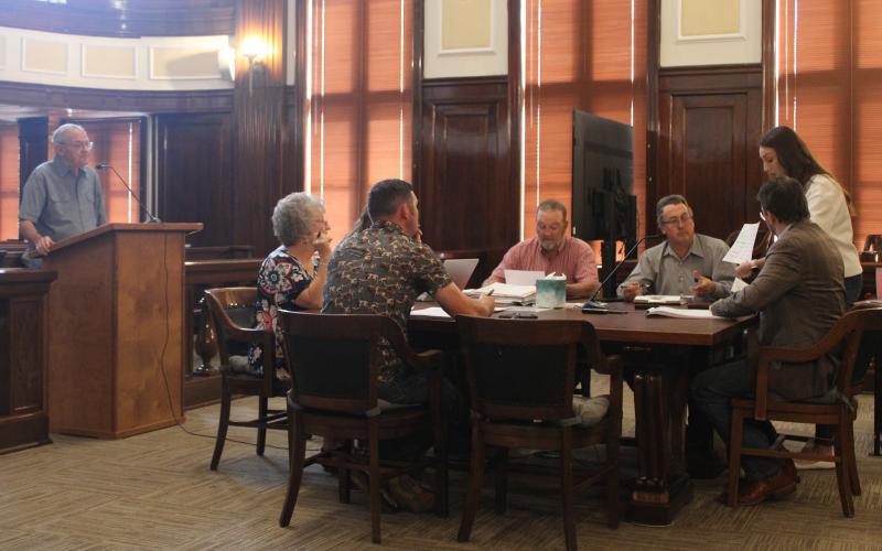 (Photo/Alex Kielar) The Stephens County Commissioners Court heard from Veterans’ Director Les Strickland on the process for getting names engraved on the veterans' memorial monument Monday, Aug. 25, in which he relayed a list of hopeful names to get included who died last year. 