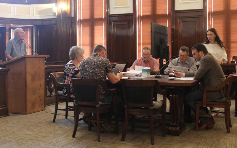 (Photo/Alex Kielar) The Stephens County Commissioners Court heard from Veterans’ Director Les Strickland on the process for getting names engraved on the veterans' memorial monument Monday, Aug. 25, in which he relayed a list of hopeful names to get included who died last year. 