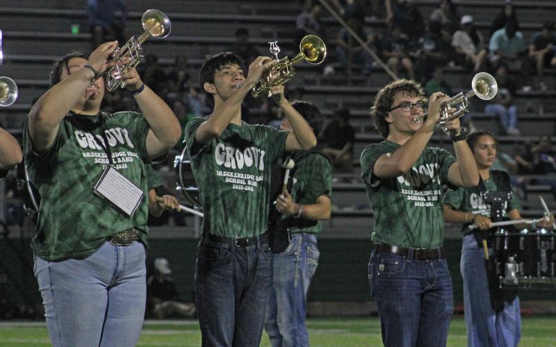 (Photo/Alex Kielar) Selected to represent Breckenridge FFA in the National FFA Band at the National FFA Convention & Expo in Indianapolis in October, Rylee Fuller, left, performs with the Pride of Breckenridge High School Band Friday, Aug. 29 during the halftime show of the opening football game. 