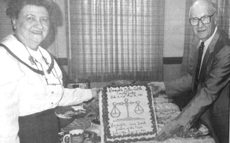 Shown here is a file photo from 1994 of Stephens County Justice of the Peace Veva Ford announcing her retirement.