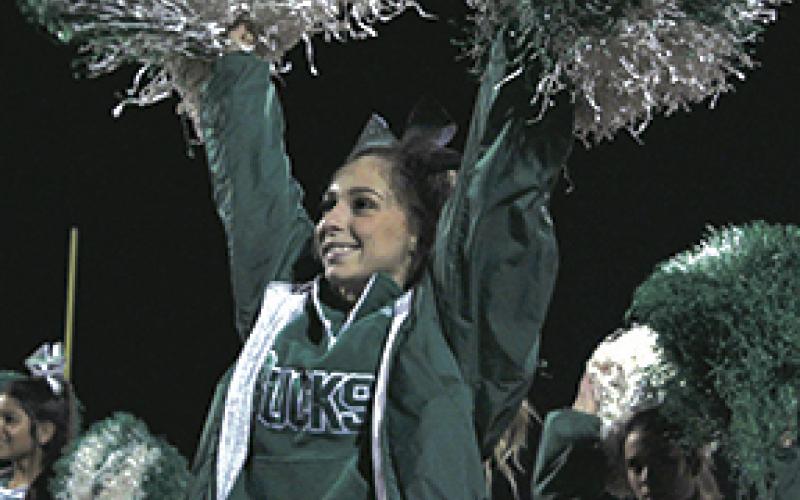 Breckenridge High School senior Kelli Wilcox cheers during the Ponder/Breckenridge football game.